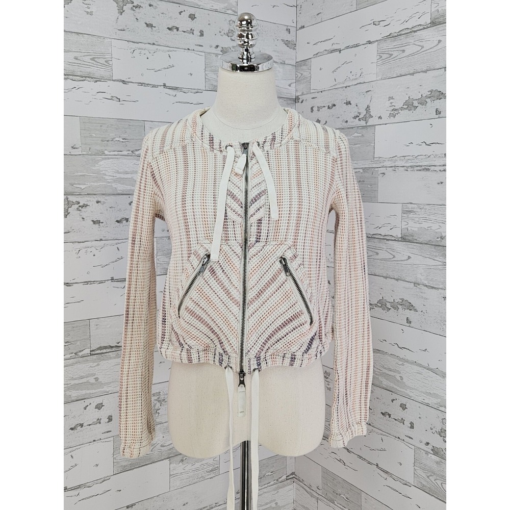 Free People Womens XS Waffle Knit Striped Full Zip Jacket Multi Color Cotton